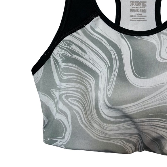 VICTORIA'S SECRET PINK Ultimate Gray Black Racerback Wireless Sports Bra Gym  L - Picture 3 of 16